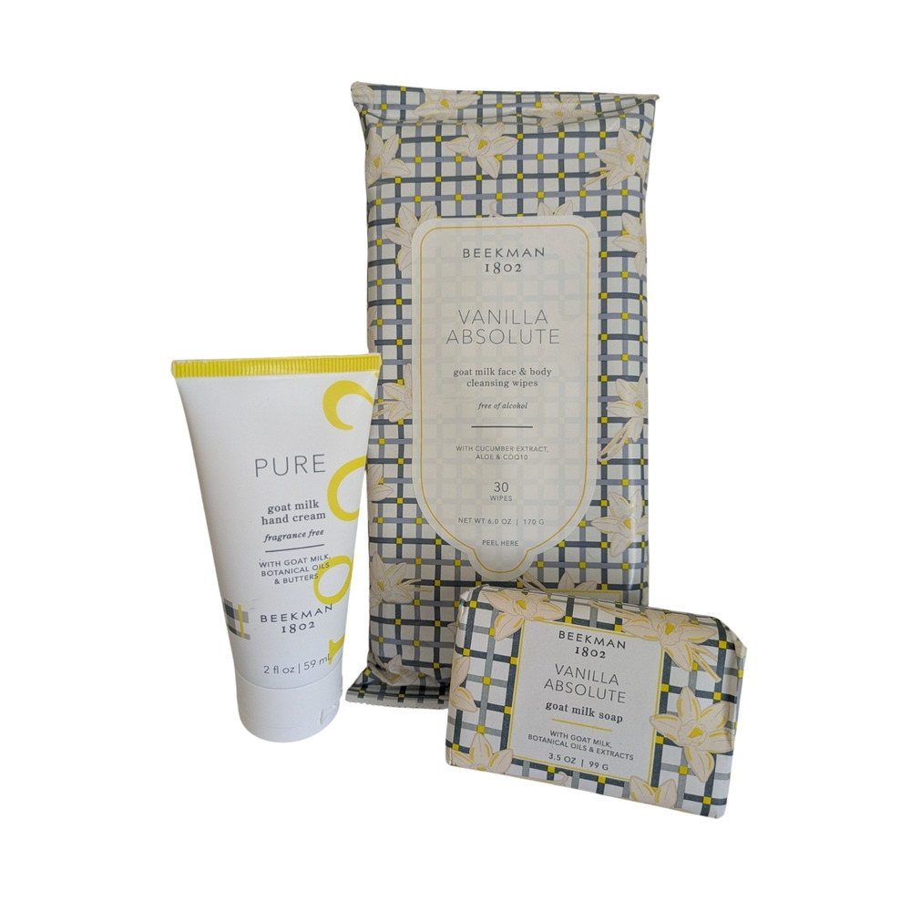 Beekman 1802 Vanilla Absolute Goat Milk Hand Cream Wipes Soap Set New Pure